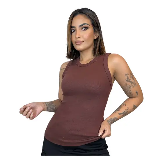 Regata Feminina Ribana Canelada Algodão Blusa Premium Básica