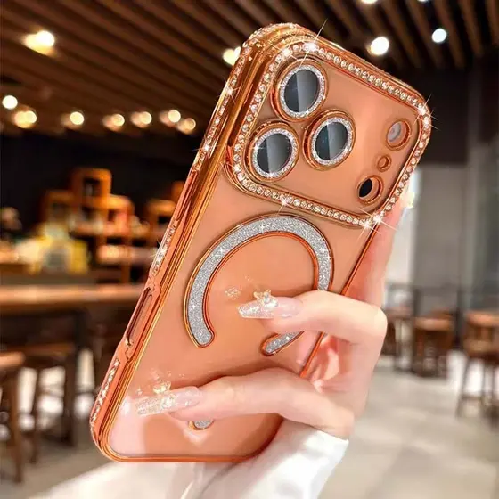 Nova Capa Magnética De Diamante Para iPhone 17 Air 13 12 16 17 Pro Max Magsafe Bling Glitter Protetor