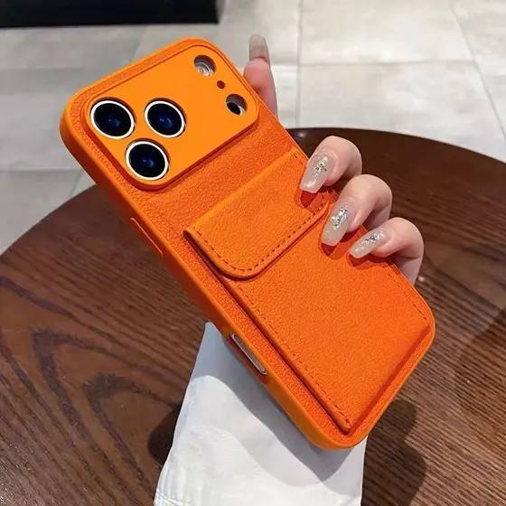 Luxo Slot Para Cartão Bolso Titular Carteira Caso iPhone 17 16 15 14 12 13 11 Pro Max Capa De Couro À Prova De Choque