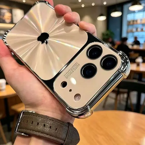 Capa Luxuosa Com Padrão De Armadura Banhada Aurora Para iPhone 17 16 15 14 13 Pro Max Traseira Resistente A Choques