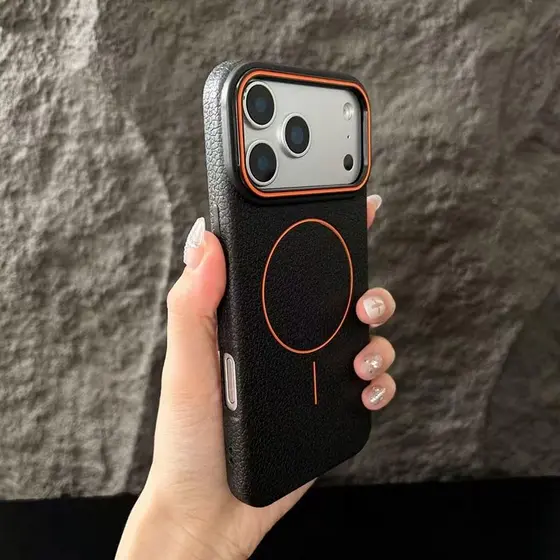 Capa Luxuosa De Magnetismo Com Textura De Couro Para iPhone 17 Air 16 15 14 13 Pro Max Macia De TPU À Prova De Choque