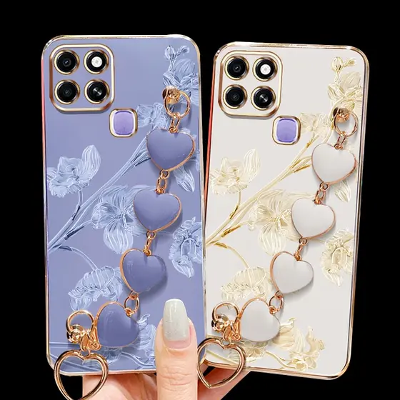 YBD Estilo Coreano De Pequeno E Fresco Para Infinix Smart 6 HD X6511 X6511B X6511E X6512 Lindo Padrão De Flor De Bauhinia Com Pulseira De Amor