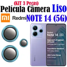 KIT(3 PECAS)Película De Câmera Liso NOTE 14 (5G) XIAOMI Com Anel De Metal Protetors De Lentes Vidro Temperado