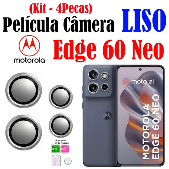 Kit (4*Pecas) Película Câmera Liso Edge 60 Neo Motorola Com Anel De Metal Protetors Lentes Vidro Temperado