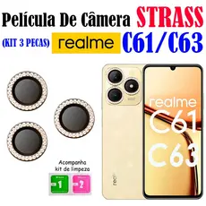 Kit (3 * Pecas)Película Câmera Strass REALME C63/C61 Protetor da Lente com Diamante Brilhente