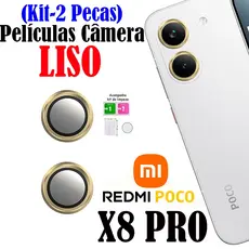 KIT(2 Pecas )X8 PRO Película Câmera Liso REDMI Protetors Lentes Vidro Temperado Anti Risco Anel Metal