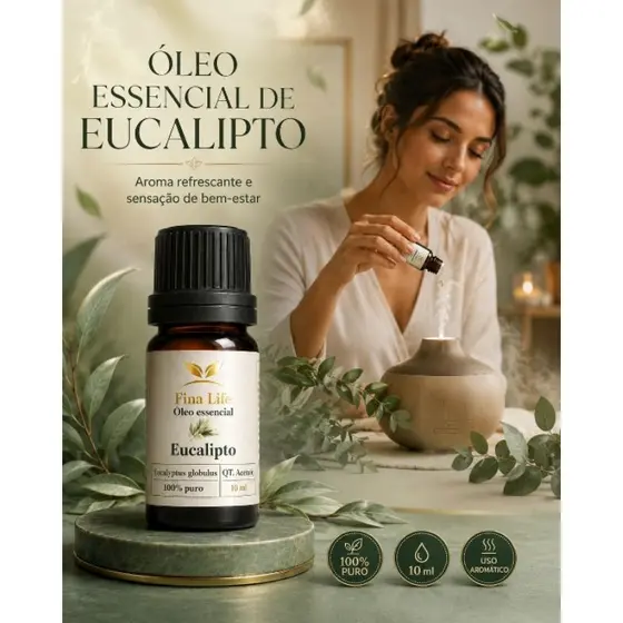 Óleo essencial eucalipto globulus 10ml 100% puro fina life EXPECTORANTE - DESCONGESTIONANTE