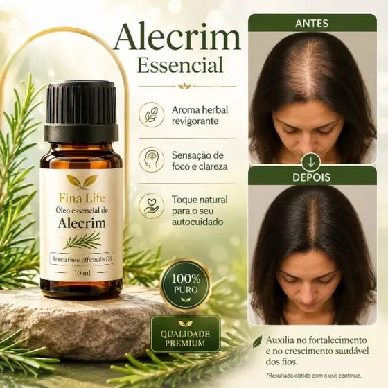 Óleo essencial Alecrim 10ml fina life 100% Puro para queda capilar , circulação e memoria