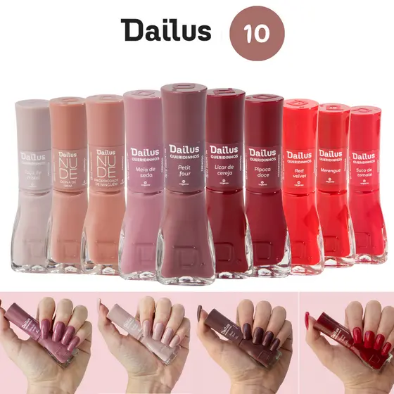 DAILUS - KIT ESMALTES TONS VERMELHO E NUDE CORES SORTIDAS MANICURE