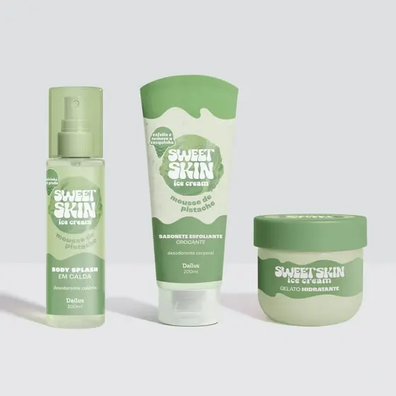 Sweet Skin Dailus Ice Cream Pistache Linha Corporal Body Splash Creme Esfoliante