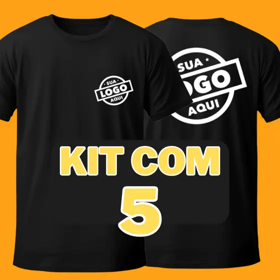 Kit 5 Camisetas Personalizadas com Sua Logo, Marca ou Estampa Favorita Algodão