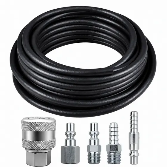 Kit Mangueira Preta Ar Água 5/16 para Compressor + Engates Rápidos Escolha o Tamanho da Mangueira