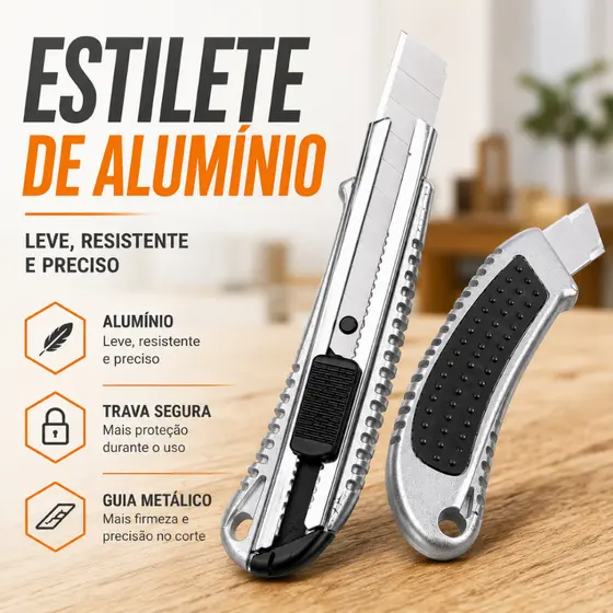Estilete de Alumínio 18mm Disflex com Kit Lâmina 10un Profissional Reforçado