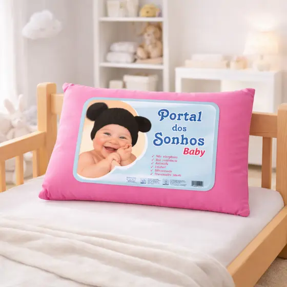 Travesseiro Bebe Infantil 30x45cm Com Fronha Rosa Antialérgico Para Criança 3 Anos