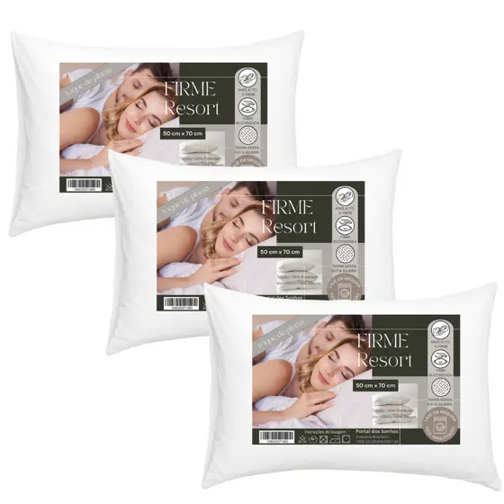 Kit 3 Travesseiro Anatômico Suporte Firme 50x70 Percal 200 Fios Antialérgico