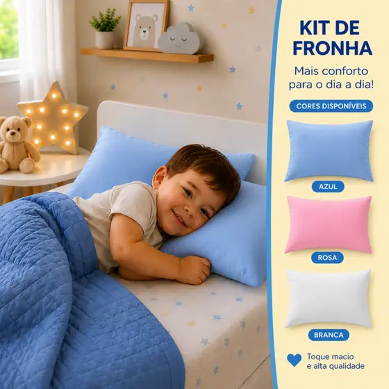 Fronha Infantil Bebê Criança 30x45Cm Antialérgica Toque Algodão Macia Várias Cores