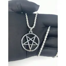 Colar Unissex Pentagrama Invertido Medalha Estrela Vazada c2