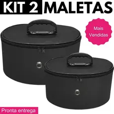 Kit 2 Maleta Nécessaires Frasqueiras Maquiagem Esmaltes Preto Premium