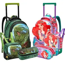 Kit Mochila Escolar Infantil 2 em 1 Carrinho Removível Menino Menina Resistente Volta As Aulas