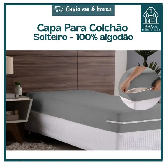 Capa Para Colchão de Solteiro Malha 100% Algodão Com Zíper Protetor Para Colchão