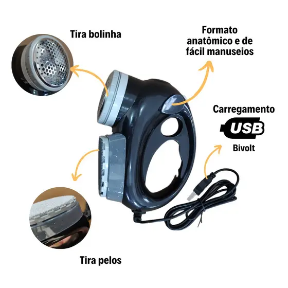 Papa Bolinhas Para Roupas Tira Pelos Elétrico USB Bivolt