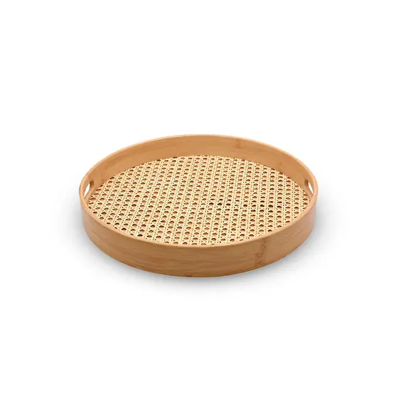Bandeja Em Bambu Redonda Vazada 35cm - Oikos