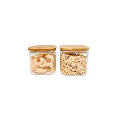 Potes de Mantimentos Quad 600ml C/ Tampa Bambu - 2 Pçs Oikos