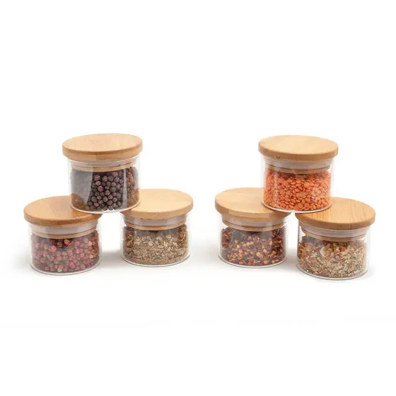 Kit de 6 Potes de Mantimentos de 110ml com Tampa de Bambu - Oikos
