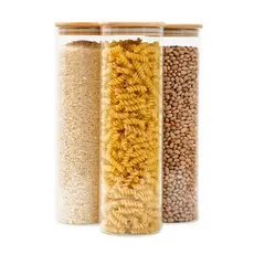 Kit 3 potes de vidro 2L tampa de bambu herméticos - Tud