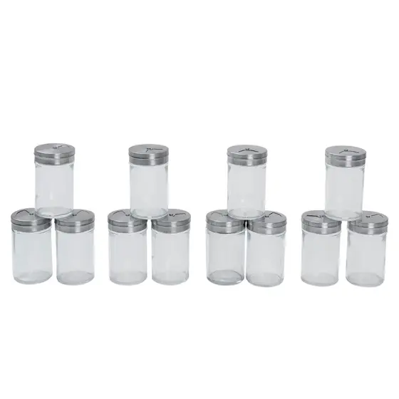 Kit 12 Porta temperos com tampa giratória inox e vidro 90ml - Mozcada