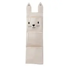 Cesto infantil de parede com 3 bolsos de algodão coelho - Oikos
