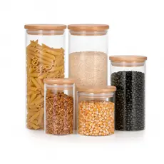 Kit 5 potes de vidro herméticos com tampa de bambu - Oikos