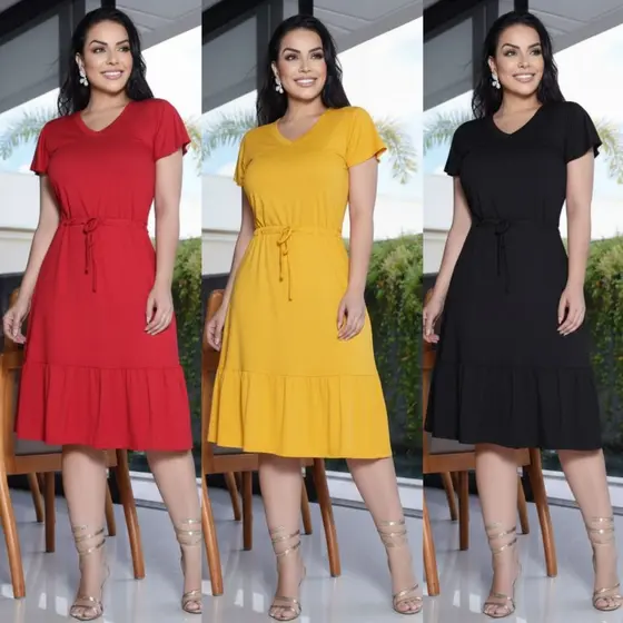 Vestido Feminino Mangas Flutuante Soltinho Plus Size