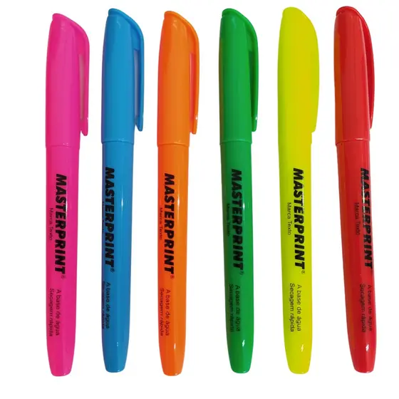 Caneta Marca Texto Neon Amarela Azul Vermelha Rosa Laranja Verde Marcador de Textos Masterprint