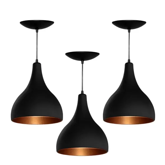 Luminaria pendente de teto kit 3 Gota Cabo De 1,5M Casa Cozinha Quarto Varanda Decoração.