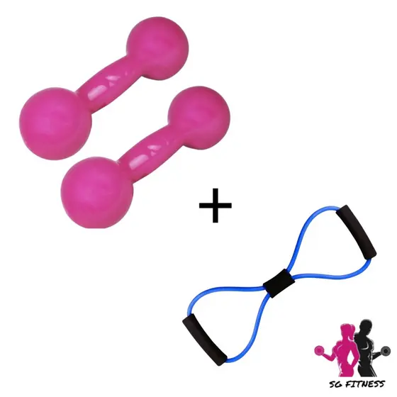 Kit Halter Rosa 2 Kg + Elástico Tensão Multifuncional Crosstube Academia Em Casa
