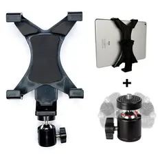 Kit Suporte Tablet iPad Kindle para Tripé + Cabeça articulada para Tripé Ball Head 360 Rosca 1/4