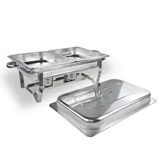 Rechaud Retangular 12 Litros Banho Maria Aço Inox Com 2 Fogareiro e 2 Cubas