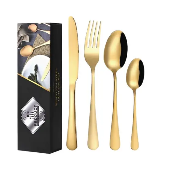 Kit Jogo Talheres Dourado Gourmet 24 Peças Inox Luxo Mesa Jantar Garfo Faca Colheres