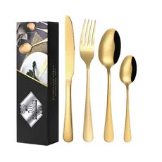 Kit Jogo Talheres Dourado Gourmet 24 Peças Inox Luxo Mesa Jantar Garfo Faca Colheres