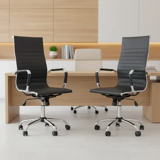 Kit 2 Cadeiras Escritório Presidente Alta Giratória Eames Preto Regulagem de Altura Couro Sintético Função Relax