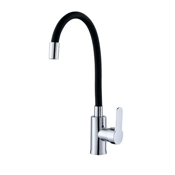 Torneira Cozinha Flexível Bancada Slim Quente Fria Monocomando Cromo e Preto Emborrachada
