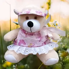 URSINHA DE PELUCIA DIA DAS CRIANÇAS COM BONE E VESTIDO/PELUCIA DECORATIVA