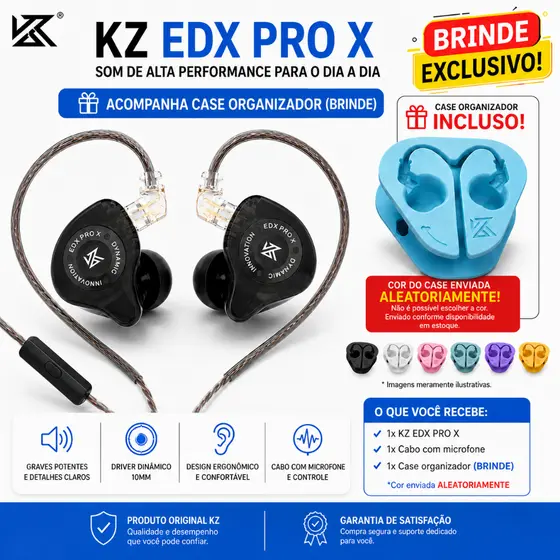 Fone De Ouvido Profissional KZ EDX Pro X + Case Organizador Ideal para Gamer, Streamer e Produtor
