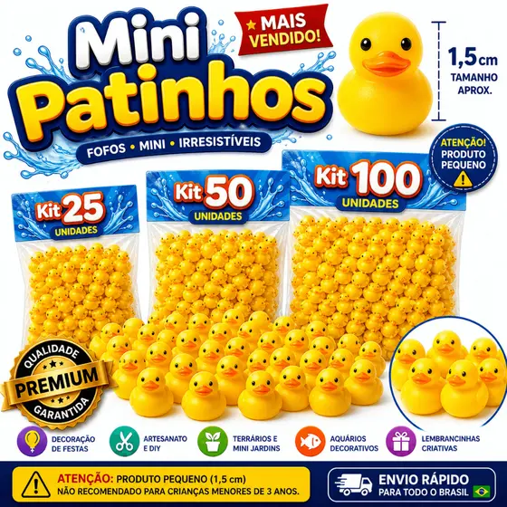 Mini Patinhos 3D 1,5cm Decorativos Kits 25/50/100/150/200 Unidades