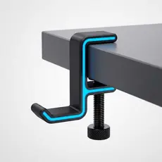 Suporte de Mesa para Headset em Preto Fosco com Design Moderno e Detalhe Azul