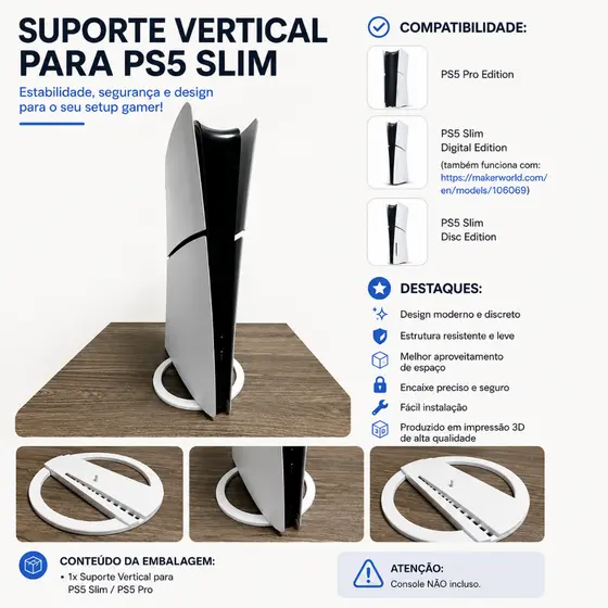 Suporte Vertical para PS5 Slim e PS5 Pro | Base Estável | Compatível Digital e Disc Edition