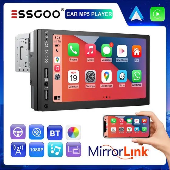 ESSGOO 7 Polegadas 1 Din Rádio Central Multimídia MP5 Player Bluetooth FM Reprodutor De Carro USB/Espelho link Autorádio