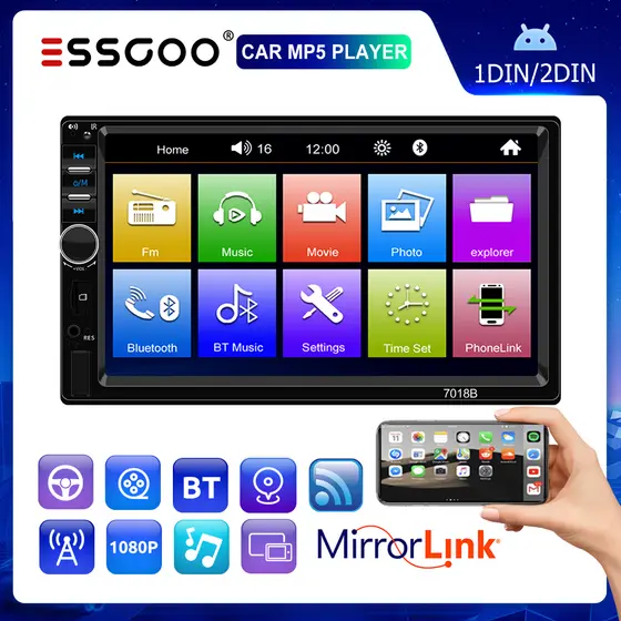 ESSGOO 1 DIN Promoção 7018B MP5 2 Duplo DIN Car Stereo Radio Bluetooth Player FM/USB/TF/