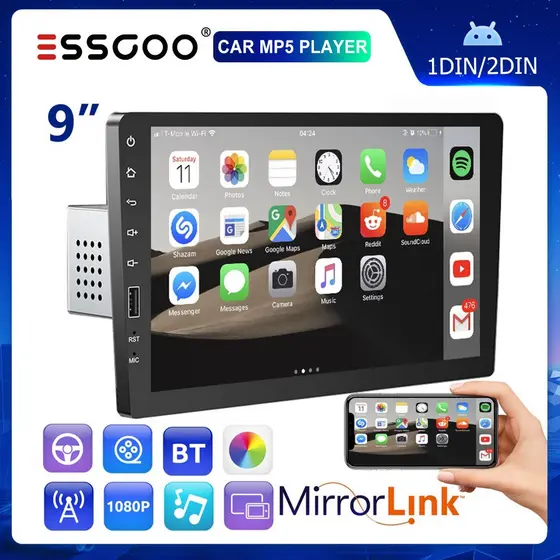 (Do São Paulo) ESSGOO 9 Polegadas MP5 1 DIN Rádio central multimídia para carro Bluetooth